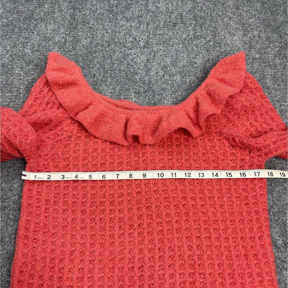 Anthropologie Sweater Womens Medium Ruffle Neck Waffle Knit Cropped Wool Blend - Picture 5 of 8
